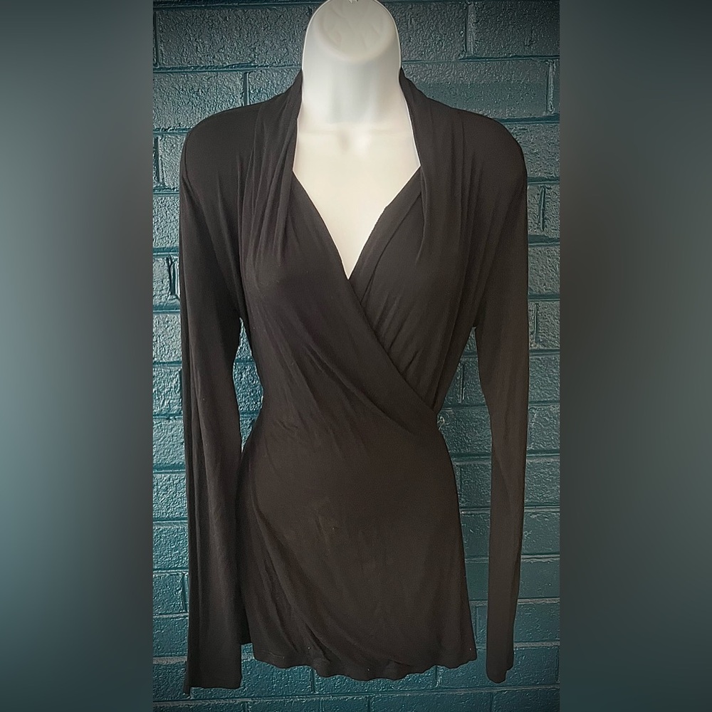 CAbi Black Long Sleeve Wrap Dress